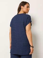 Yours Curve Blue Bubble Textured T-Shirt - Image 3 of 5