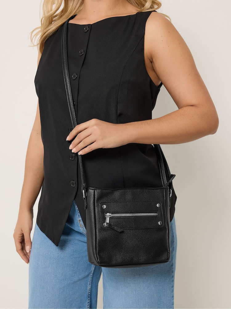 Yours Curve Black Faux Leather Zip Front Cross Body Bag - Image 1 of 5
