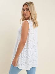 Yours Curve White Broderie Anglaise Pleated Vest Top - Image 3 of 4