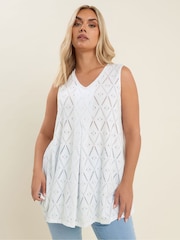 Yours Curve White Broderie Anglaise Pleated Vest Top - Image 4 of 4