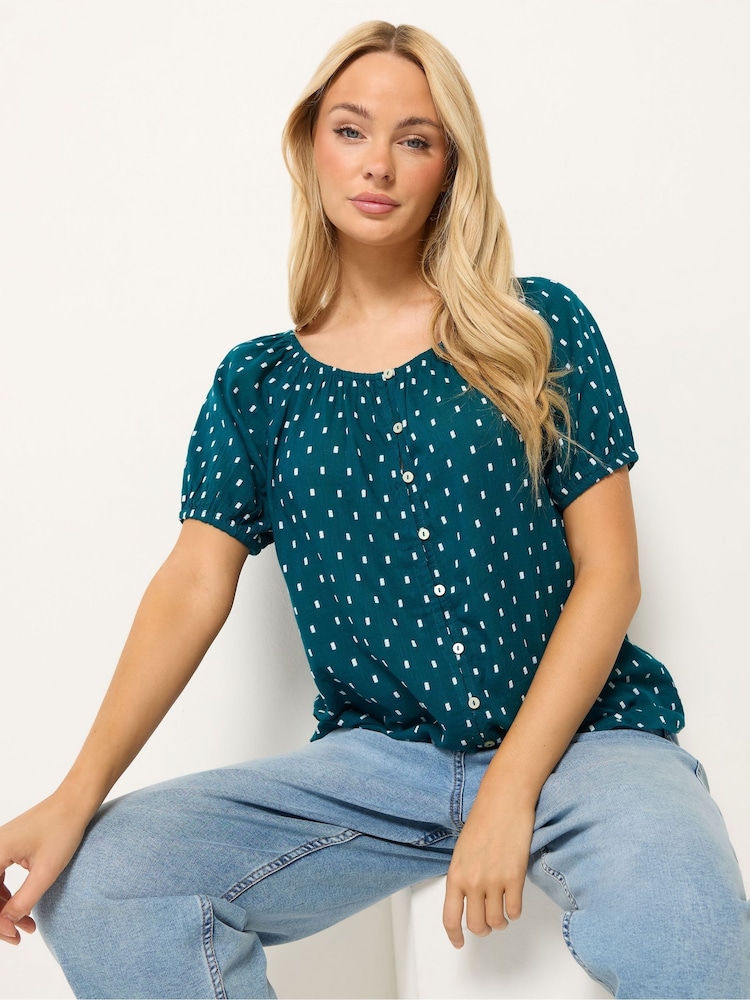 M&Co Blue Short Sleeve Dobby Button Through Blouse - Image 1 of 6 M&Co Blue Short Sleeve Dobby Button Through Blouse - Image 1 of 6
