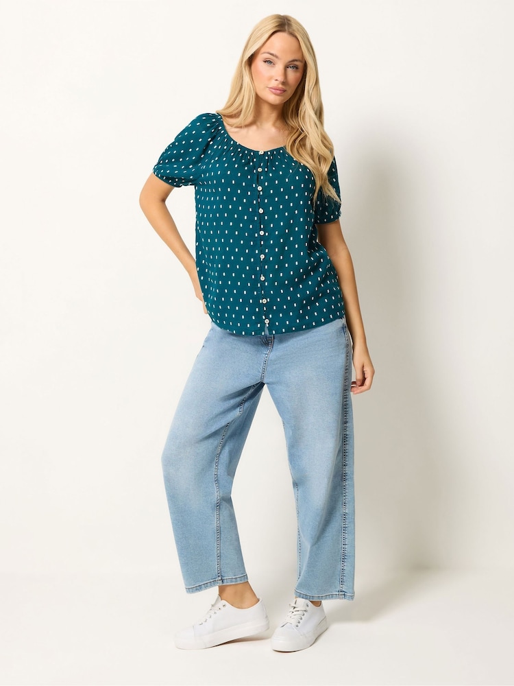 M&Co Blue Short Sleeve Dobby Button Through Blouse - Image 2 of 6 M&Co Blue Short Sleeve Dobby Button Through Blouse - Image 2 of 6