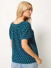 M&Co Blue Short Sleeve Dobby Button Through Blouse - Image 3 of 6