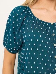 M&Co Blue Short Sleeve Dobby Button Through Blouse - Image 4 of 6