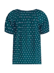 M&Co Blue Short Sleeve Dobby Button Through Blouse - Image 6 of 6
