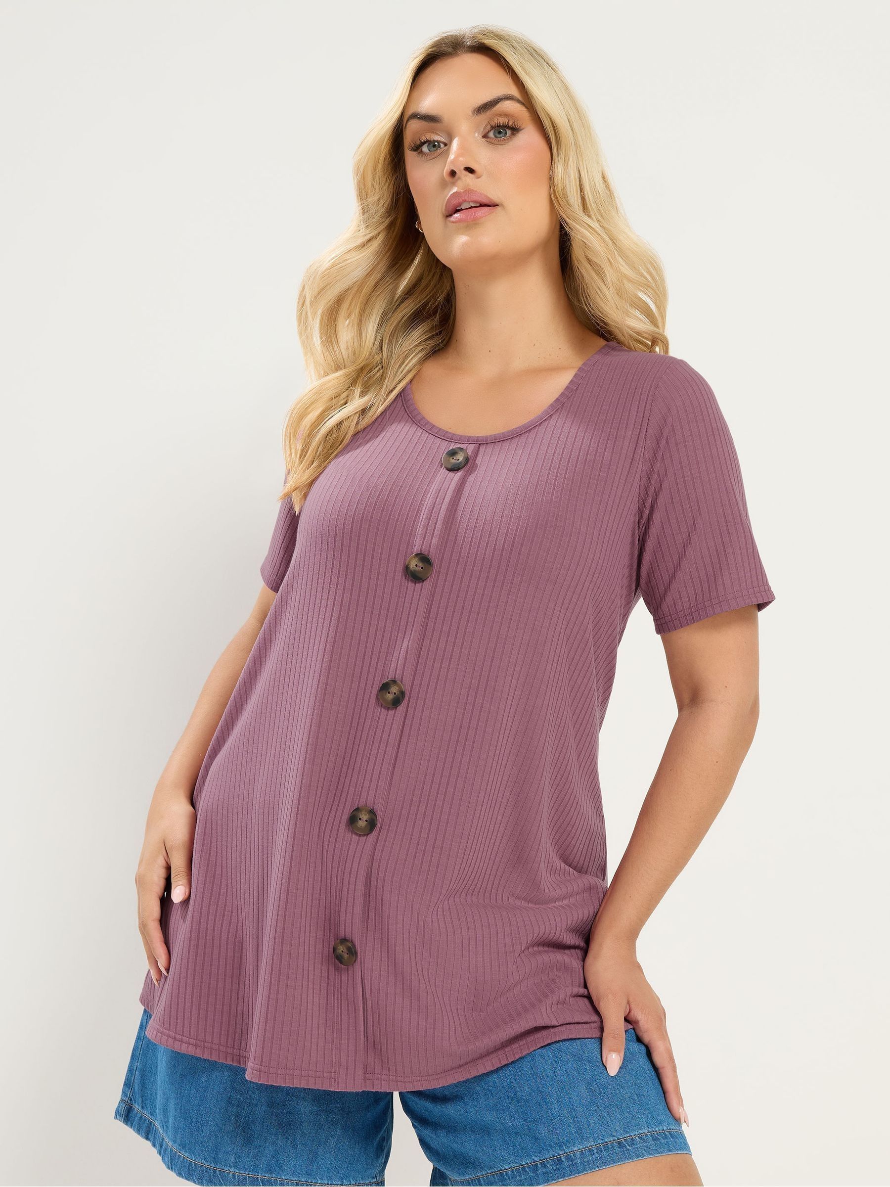 Yours Women's Pink Button Front Ribbed Swing Top In Size 30-32 - Image 7