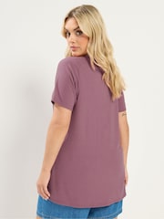 Yours Curve Purple Button Front Ribbed Swing Top - Image 3 of 5