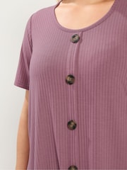 Yours Curve Purple Button Front Ribbed Swing Top - Image 4 of 5