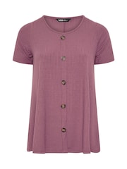 Yours Curve Purple Button Front Ribbed Swing Top - Image 5 of 5