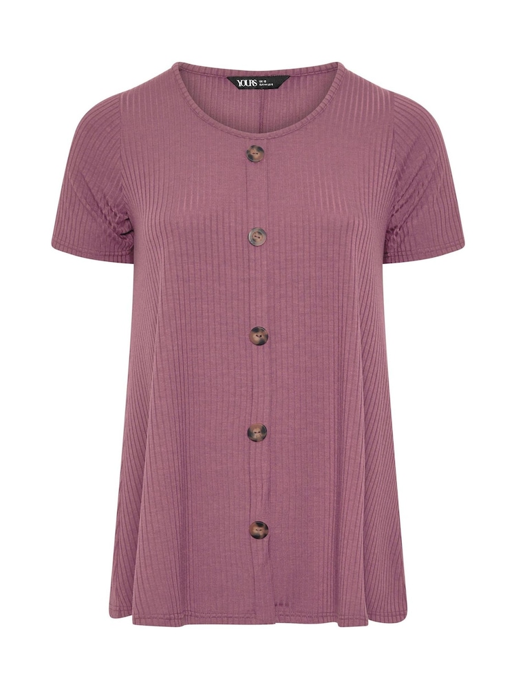 Yours Curve Purple Button Front Ribbed Swing Top - Image 5 of 5 Yours Curve Purple Button Front Ribbed Swing Top - Image 5 of 5
