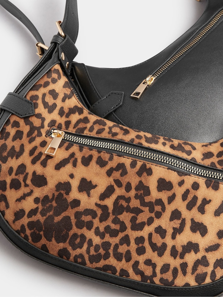 Yours Curve Brown Faux Suede Leopard Buckle Shoulder Bag - Image 5 of 5 Yours Curve Brown Faux Suede Leopard Buckle Shoulder Bag - Image 5 of 5