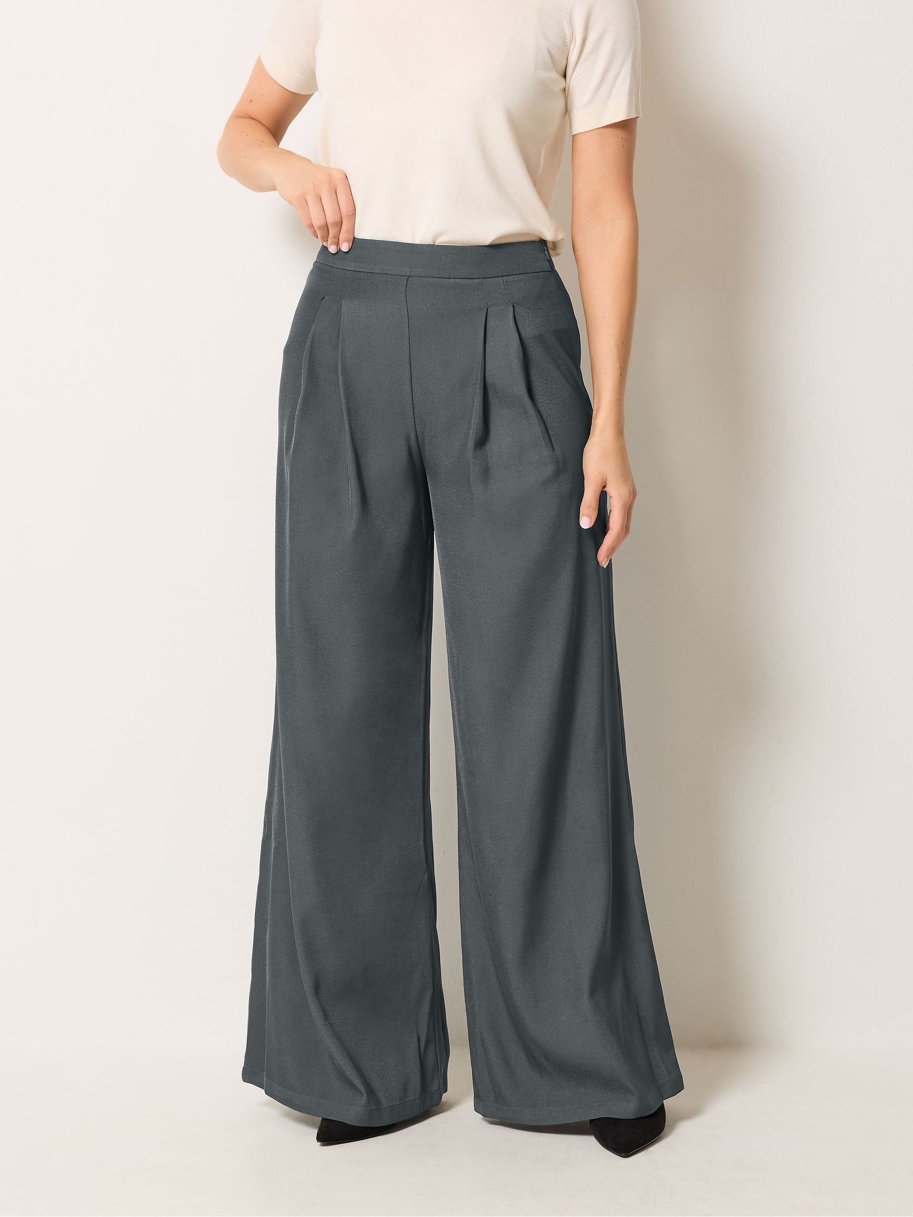 Long Tall Sally Women's Grey Tall Pleat Front Wide Leg Trousers In 24XL - Image 2
