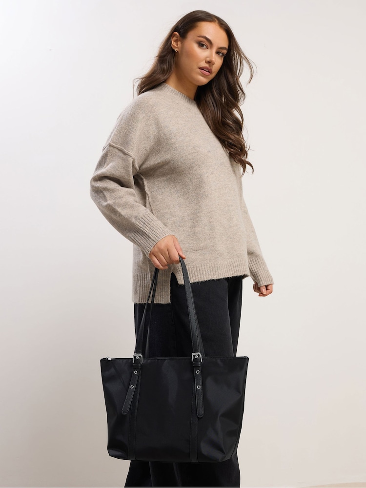 Yours Curve Black Buckle Strap Tote Bag - Image 1 of 4 Yours Curve Black Buckle Strap Tote Bag - Image 1 of 4
