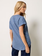 M&Co Blue Collarless Short Sleeve Button Through Blouse - Image 3 of 6