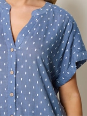 M&Co Blue Collarless Short Sleeve Button Through Blouse - Image 4 of 6