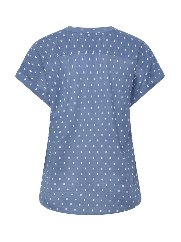 M&Co Blue Collarless Short Sleeve Button Through Blouse - Image 6 of 6 M&Co Blue Collarless Short Sleeve Button Through Blouse - Image 6 of 6
