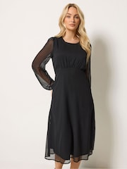 M&Co Black Long Sleeve Chiffon Midi Dress - Image 1 of 6
