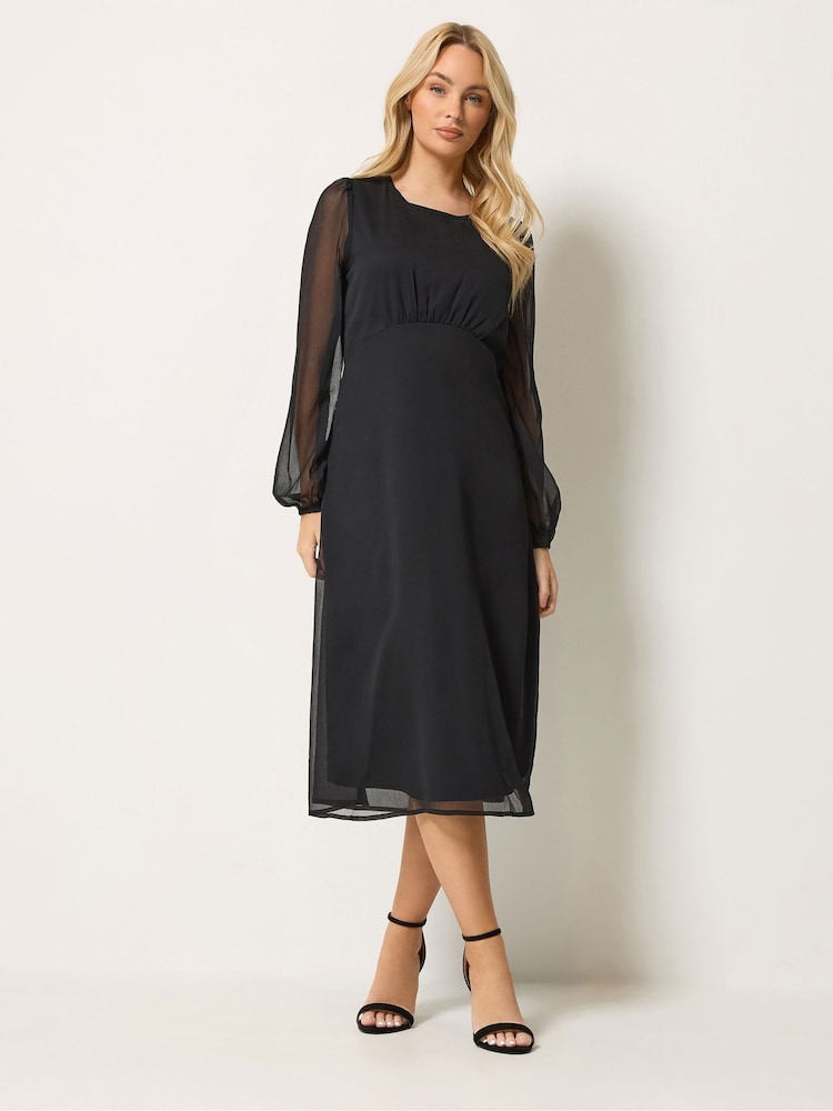 M&Co Black Long Sleeve Chiffon Midi Dress - Image 2 of 6