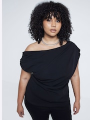 River Island Black Curve SL Drape Top - Image 1 of 5
