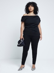 River Island Black Curve SL Drape Top - Image 2 of 5