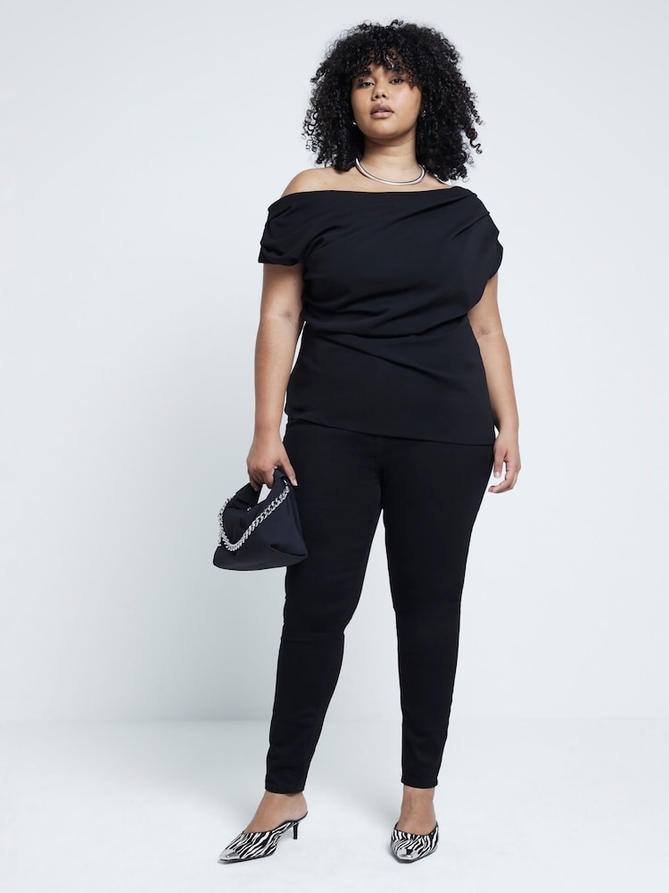 River Island Black Curve SL Drape Top - Image 2 of 5