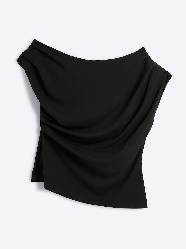River Island Black Curve SL Drape Top - Image 5 of 5