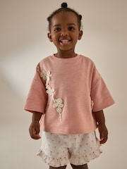Pink Crochet Flowers 100% Cotton T-Shirt and Shorts Set (3mths-7yrs) - Image 1 of 7