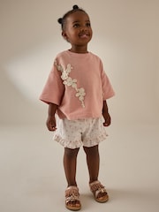 Pink Crochet Flowers 100% Cotton T-Shirt and Shorts Set (3mths-7yrs) - Image 2 of 7