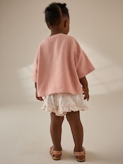 Pink Crochet Flowers 100% Cotton T-Shirt and Shorts Set (3mths-7yrs) - Image 3 of 7
