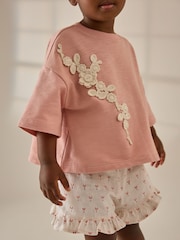 Pink Crochet Flowers 100% Cotton T-Shirt and Shorts Set (3mths-7yrs) - Image 4 of 7