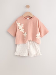 Pink Crochet Flowers 100% Cotton T-Shirt and Shorts Set (3mths-7yrs) - Image 7 of 7