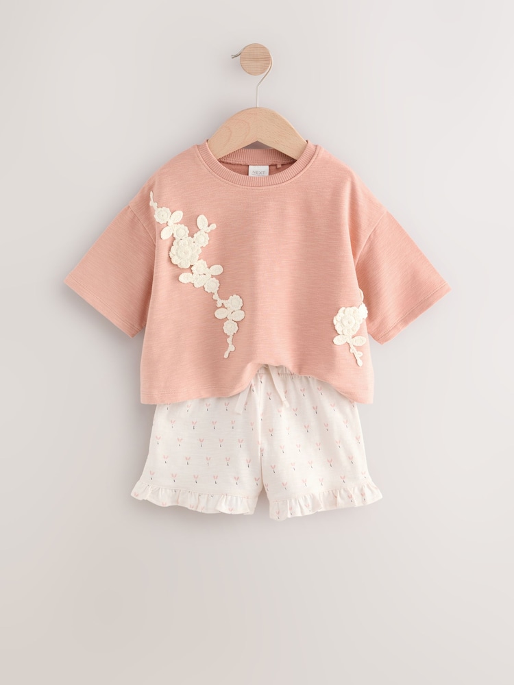 Pink Crochet Flowers 100% Cotton T-Shirt and Shorts Set (3mths-7yrs) - Image 7 of 7