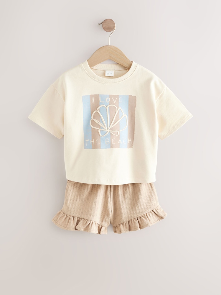 Cream Shell 100% Cotton T-Shirt and Shorts Set (3mths-7yrs) - Image 5 of 9