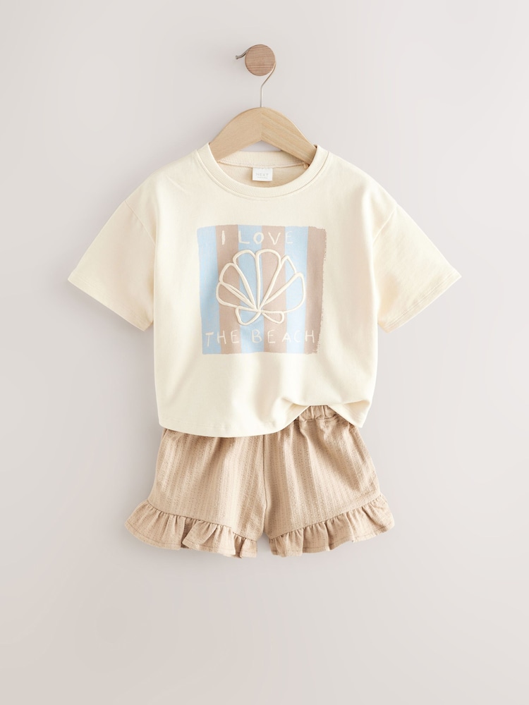 Cream Shell 100% Cotton T-Shirt and Shorts Set (3mths-7yrs) - Image 6 of 9
