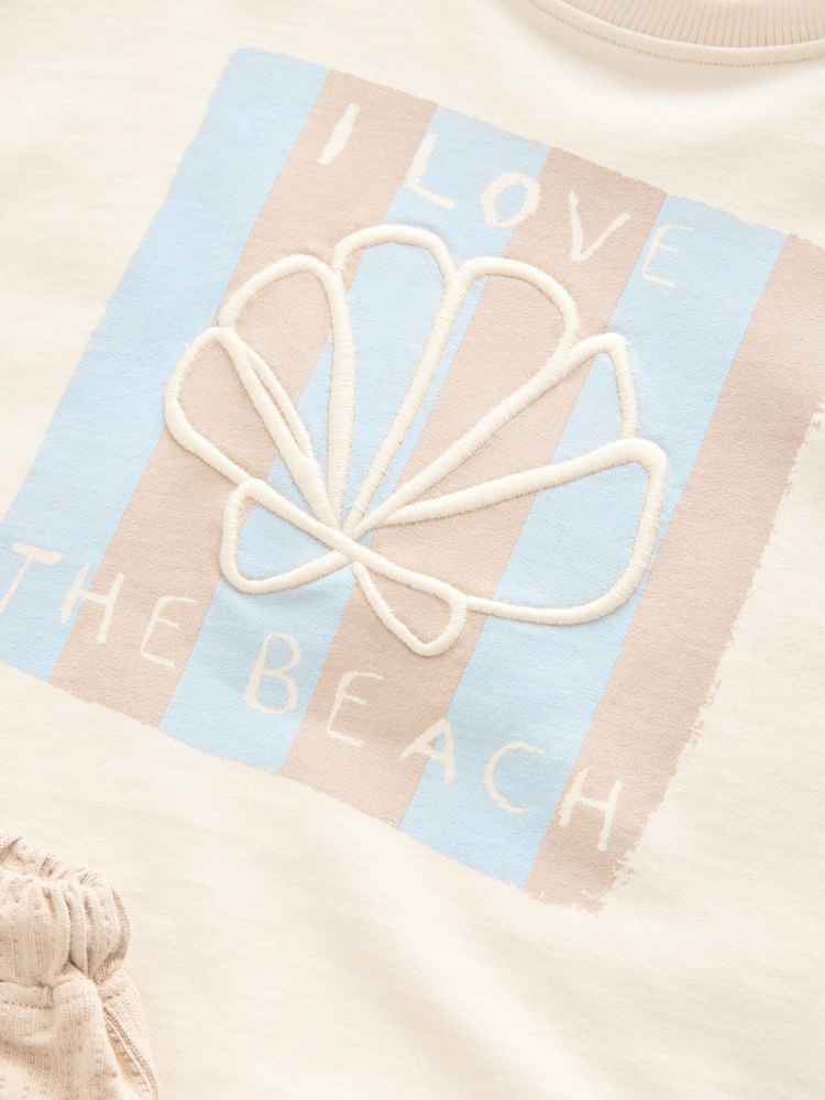 Cream Shell 100% Cotton T-Shirt and Shorts Set (3mths-7yrs) - Image 8 of 9