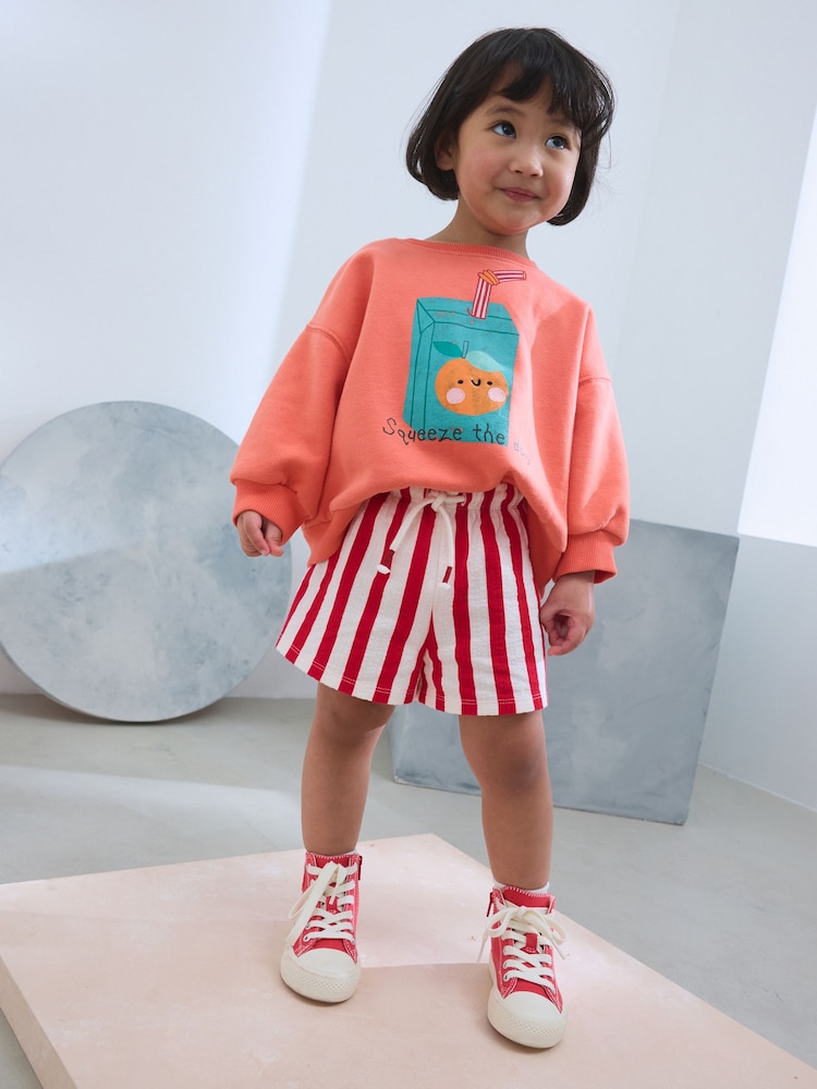 Orange Fruit Character Long Sleeve 100% Cotton Sweatshirt And Shorts Set (3mths-7yrs) - Image 1 of 8