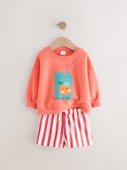 Orange Fruit Character Long Sleeve 100% Cotton Sweatshirt And Shorts Set (3mths-7yrs) - Image 5 of 8