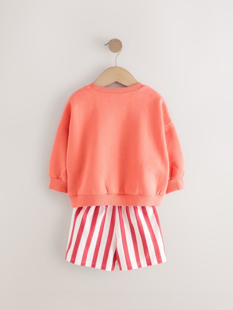 Orange Fruit Character Long Sleeve 100% Cotton Sweatshirt And Shorts Set (3mths-7yrs) - Image 6 of 8