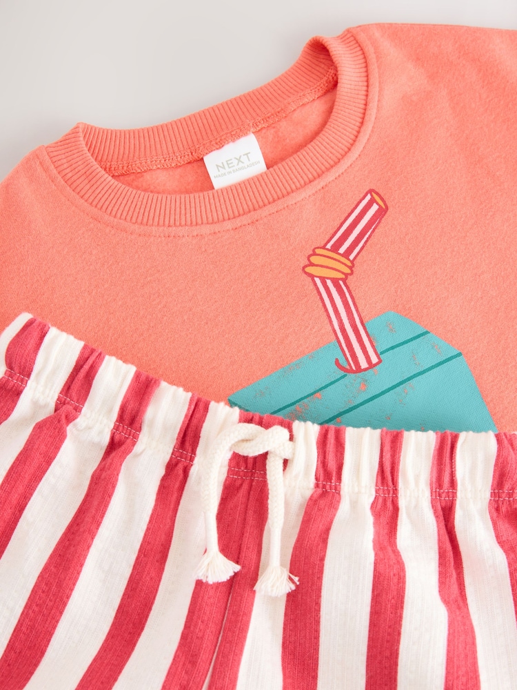 Orange Fruit Character Long Sleeve 100% Cotton Sweatshirt And Shorts Set (3mths-7yrs) - Image 8 of 8