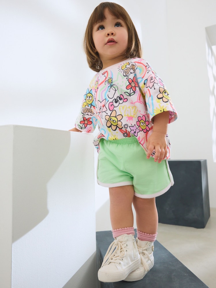 Pink Doodle Graffiti 100% Cotton Top & Shorts Set (3mths-7yrs) - Image 1 of 8