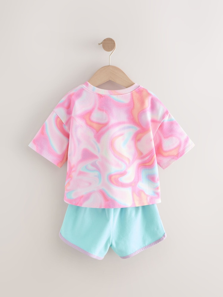 Pink Tie Dye 100% Cotton Top & Shorts Set (3mths-7yrs) - Image 6 of 7
