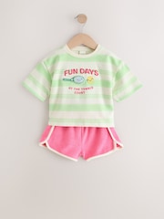 Green Stripe Tennis 100% Cotton Top & Shorts Set (3mths-7yrs) - Image 5 of 9