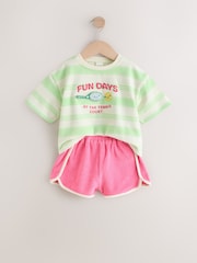 Green Stripe Tennis 100% Cotton Top & Shorts Set (3mths-7yrs) - Image 6 of 9