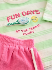 Green Stripe Tennis 100% Cotton Top & Shorts Set (3mths-7yrs) - Image 9 of 9