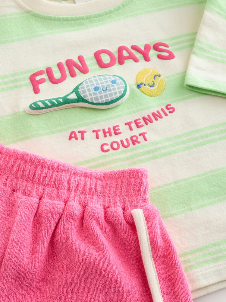 Green Stripe Tennis 100% Cotton Top & Shorts Set (3mths-7yrs) - Image 9 of 9
