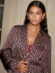 Burgundy Red/Ecru Cream Crinkle Satin Polka Dot Blazer - Image 2 of 7