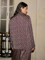 Burgundy Red/Ecru Cream Crinkle Satin Polka Dot Blazer - Image 3 of 7