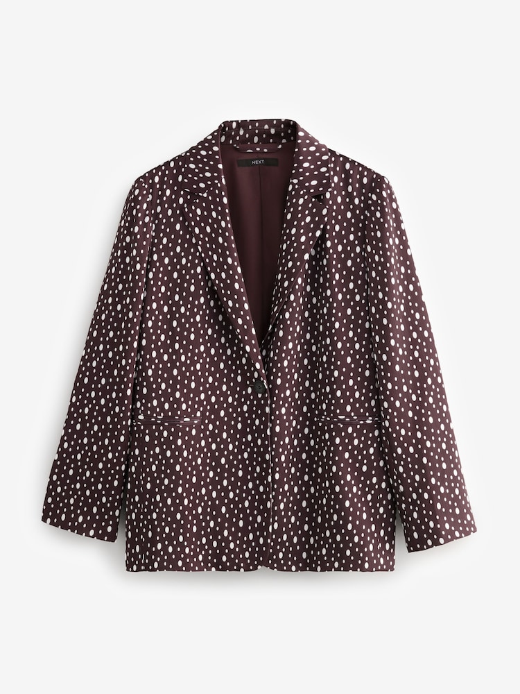 Bourgogne Rouge/Écru Cream - Effet froissé Satin Polka Dot Blazer - Image 5 of 7