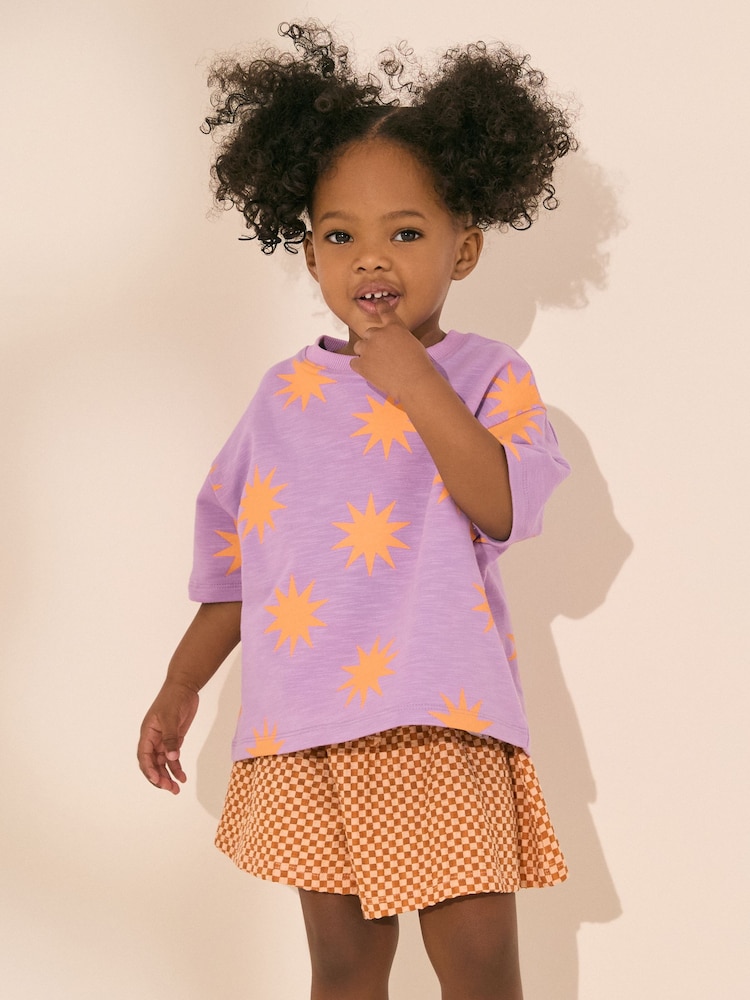 Purple/Orange Stars Top & Shorts Set (3mths-7yrs) - Image 1 of 9