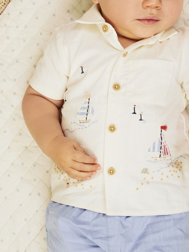 Blue/White Boat Baby Shirt and Shorts Set (0mths-2yrs) - Image 4 of 14